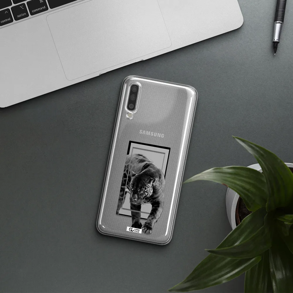 a black tiger with spots on its face Samsung A70 Clear TPU Case