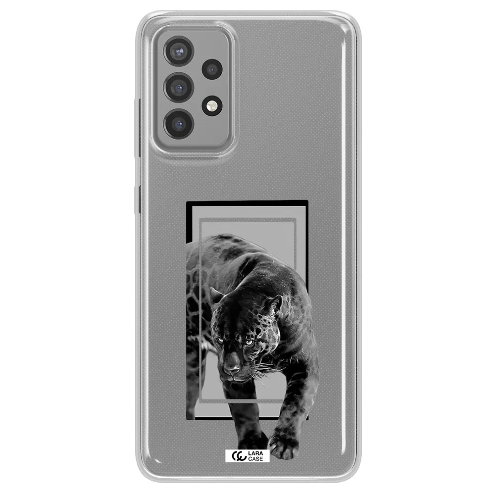 a black tiger with spots on its face Samsung A72 Clear TPU Case