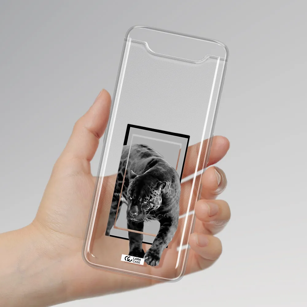a black tiger with spots on its face Samsung A80 Clear TPU Case