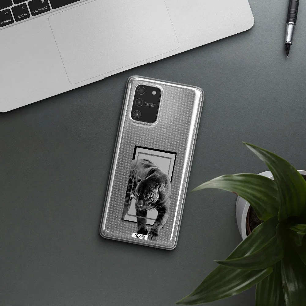 a black tiger with spots on its face Samsung A91 Clear TPU Case