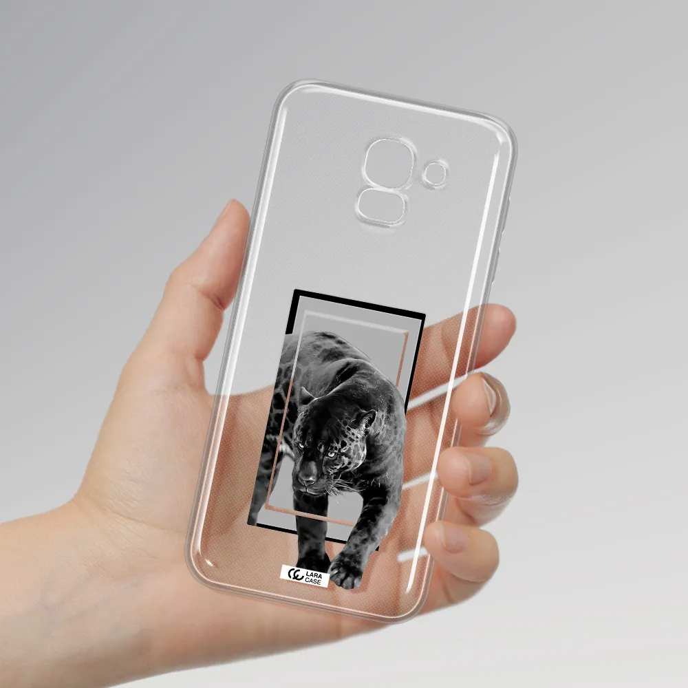 a black tiger with spots on its face Samsung J6 Clear TPU Case