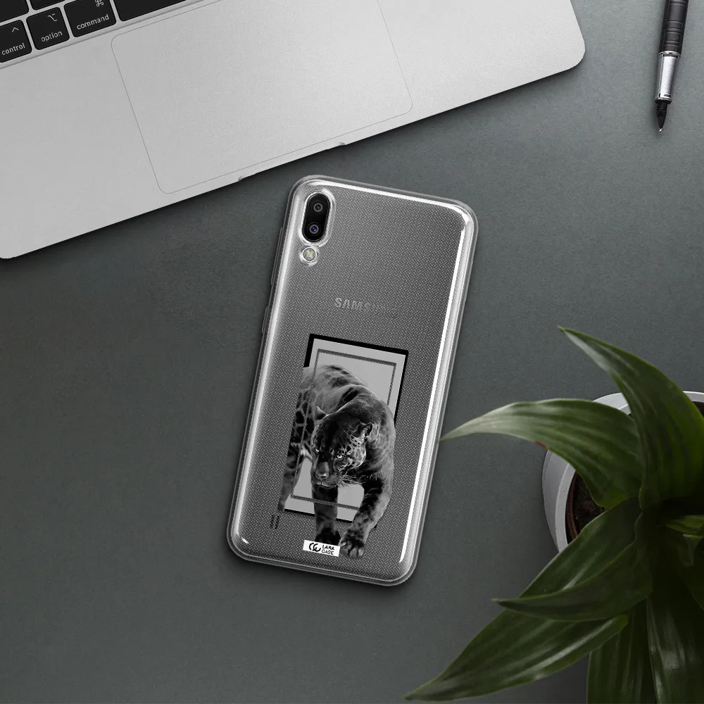 a black tiger with spots on its face Samsung M10 Clear TPU Case