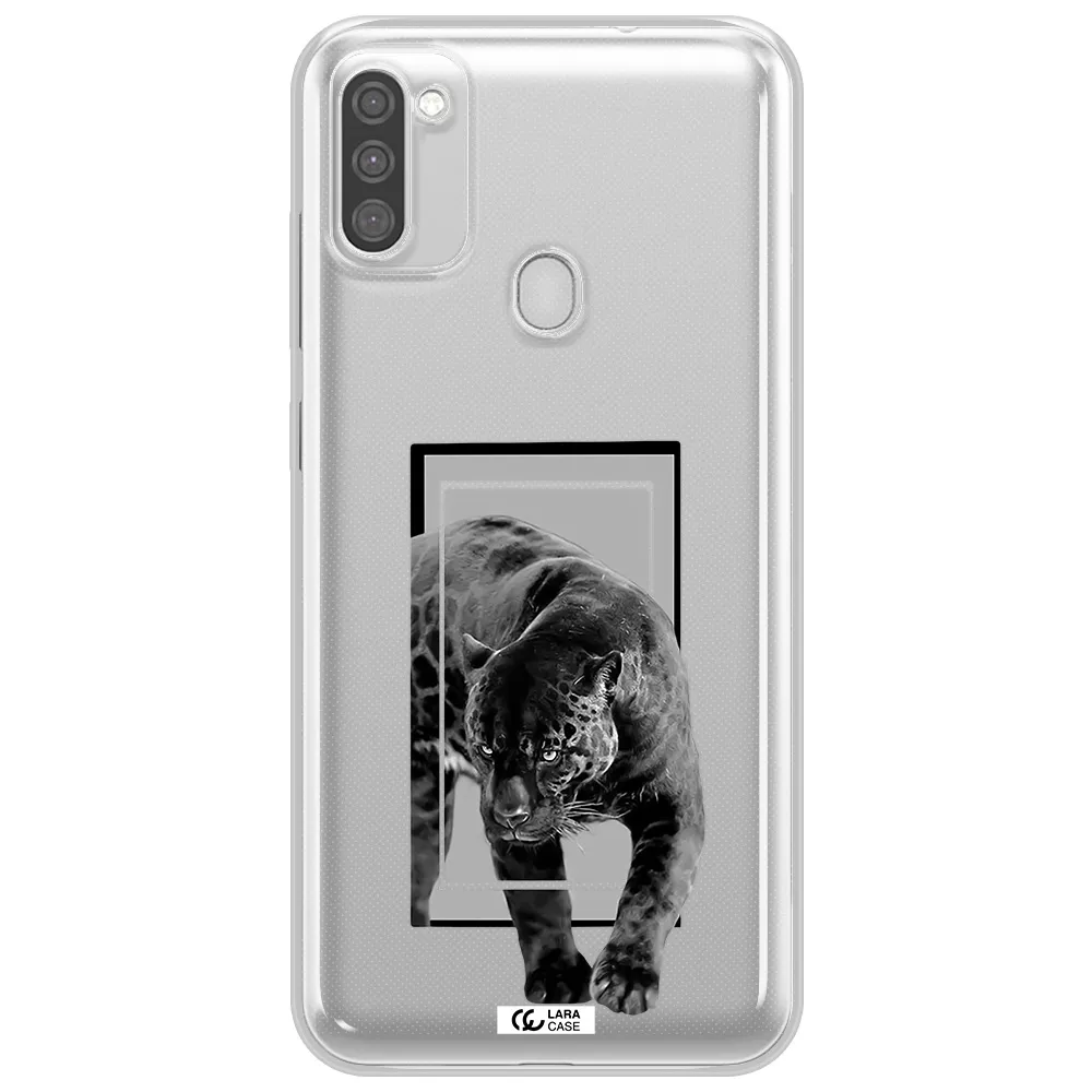a black tiger with spots on its face Samsung M11 Clear TPU Case