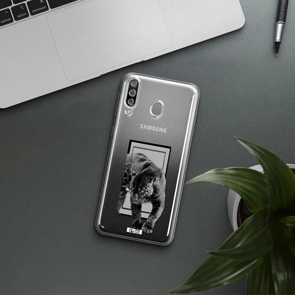 a black tiger with spots on its face Samsung M30 Clear TPU Case