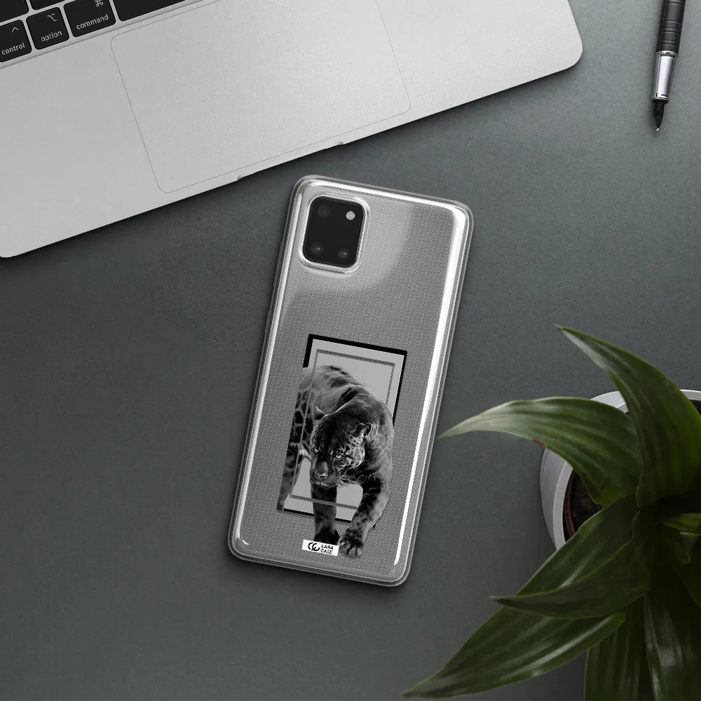 a black tiger with spots on its face Samsung Note 10 Lite Clear TPU Case