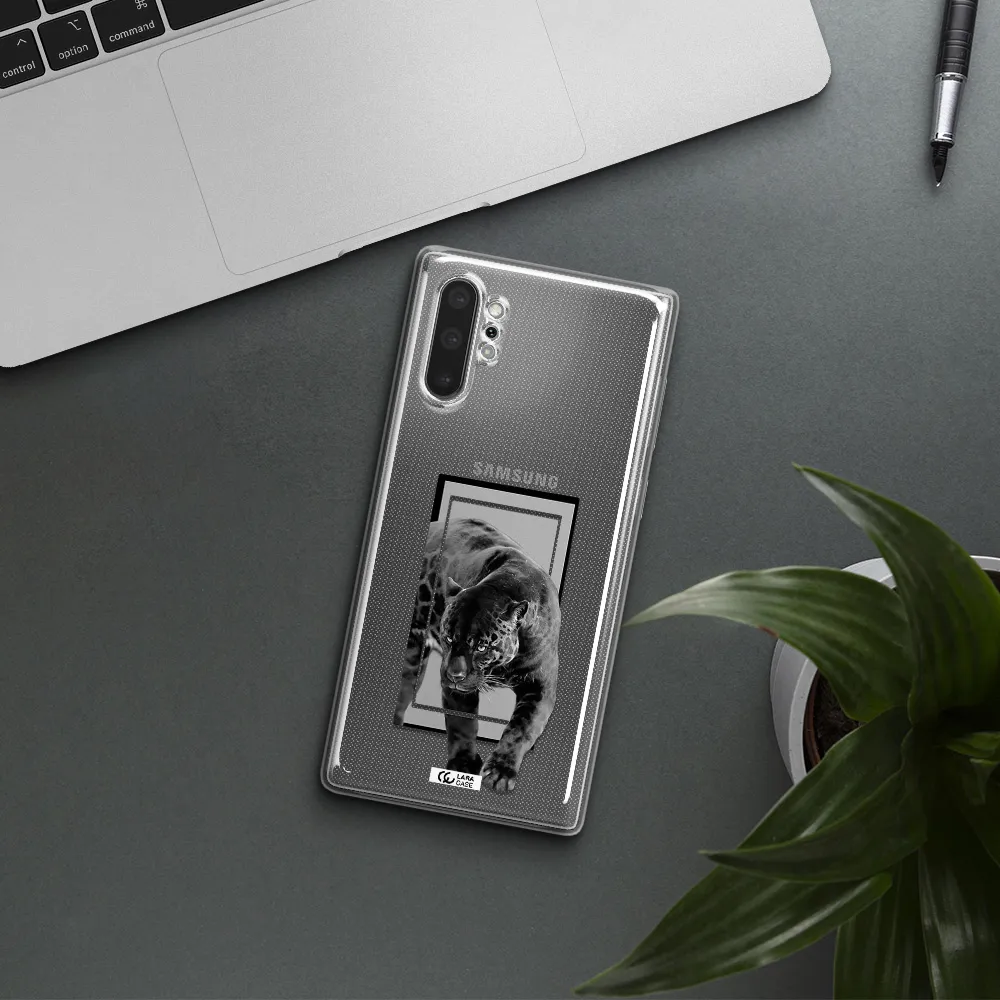 a black tiger with spots on its face Samsung Note 10 Plus Clear TPU Case