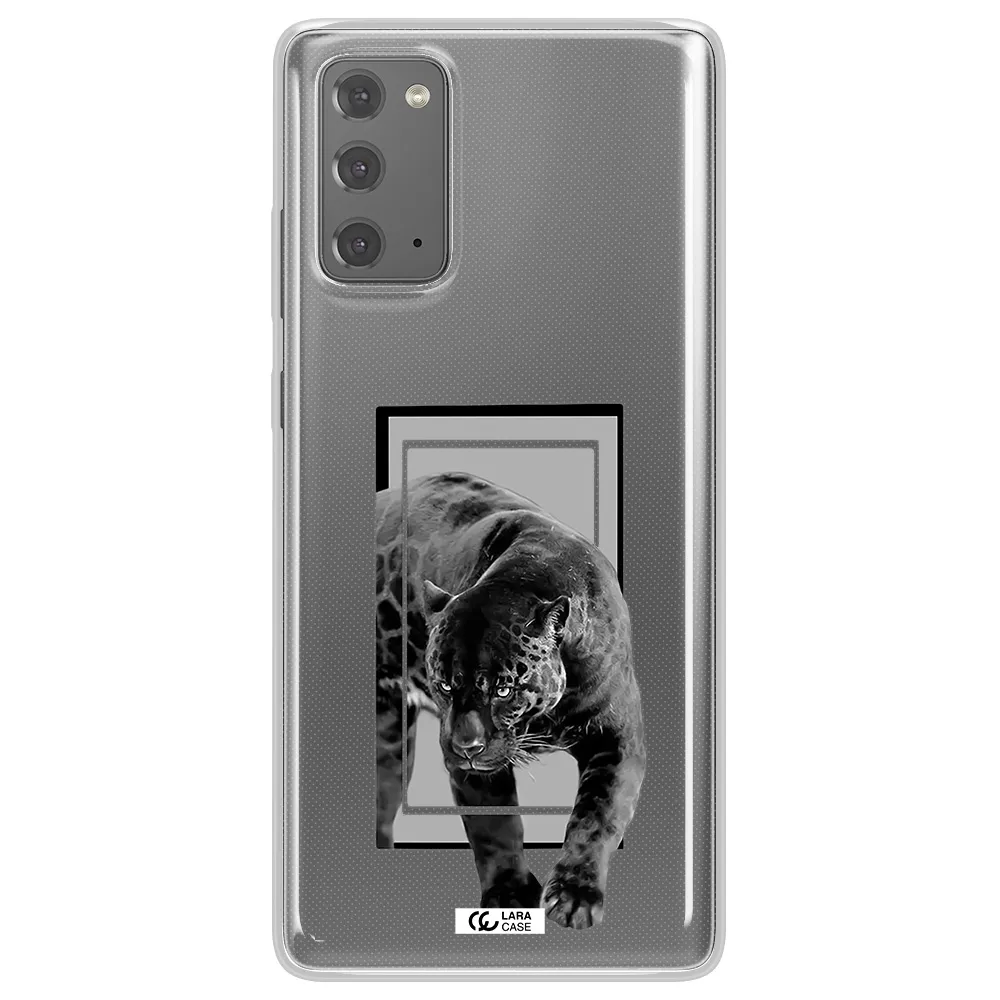 a black tiger with spots on its face Samsung Note 20 Clear TPU Case