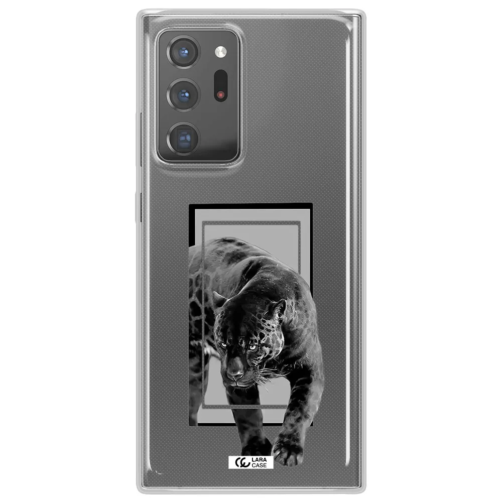 a black tiger with spots on its face Samsung Note 20 Ultra Clear TPU Case