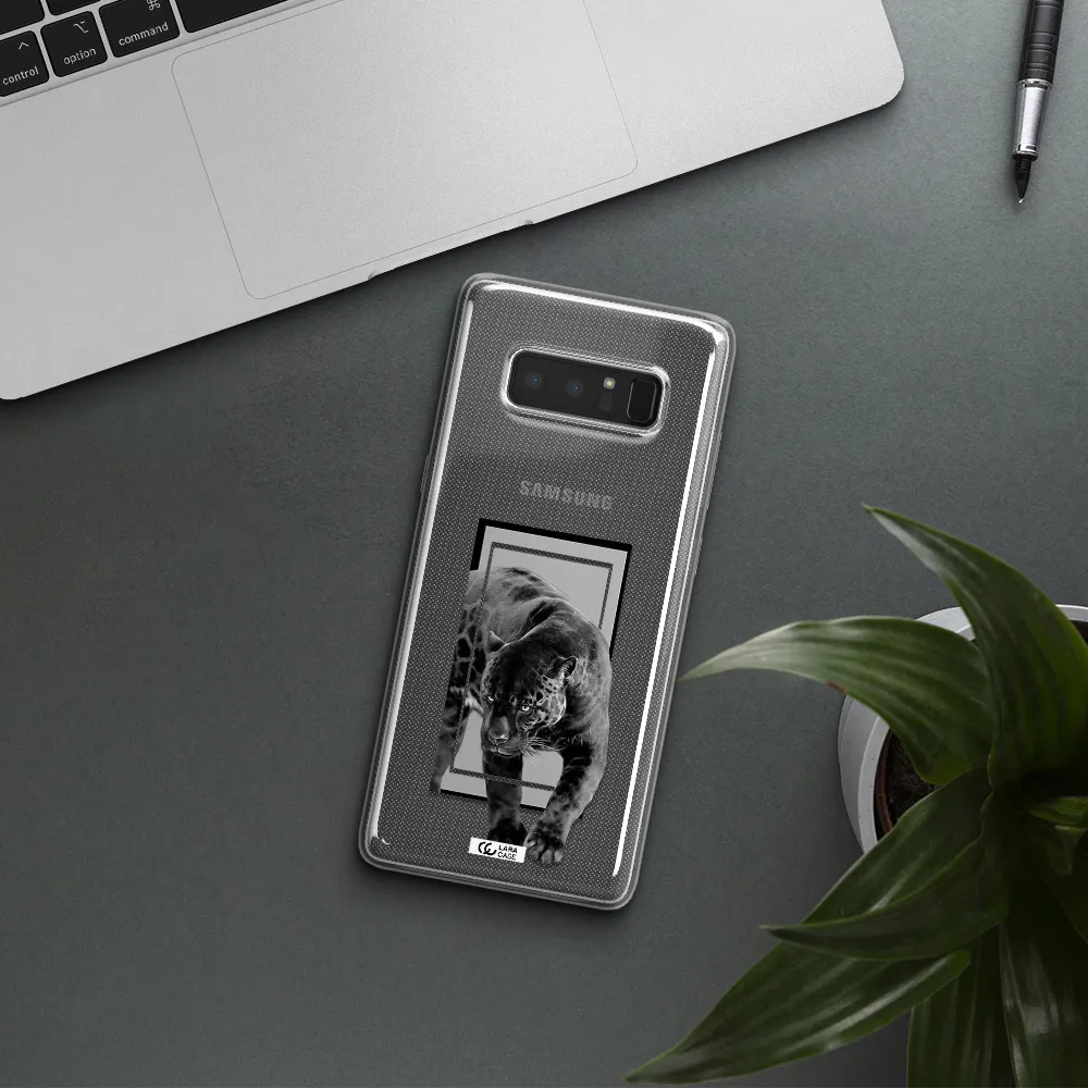 a black tiger with spots on its face Samsung Note 8 Clear TPU Case