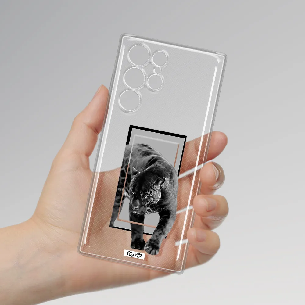 a black tiger with spots on its face Samsung S 22 Ultra Clear TPU Case