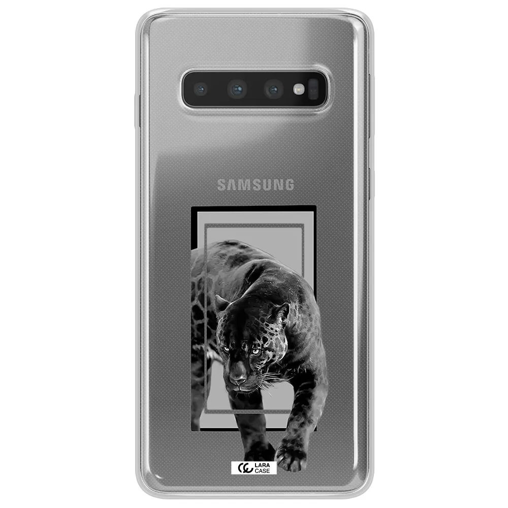 a black tiger with spots on its face Samsung S10 Plus Clear TPU Case