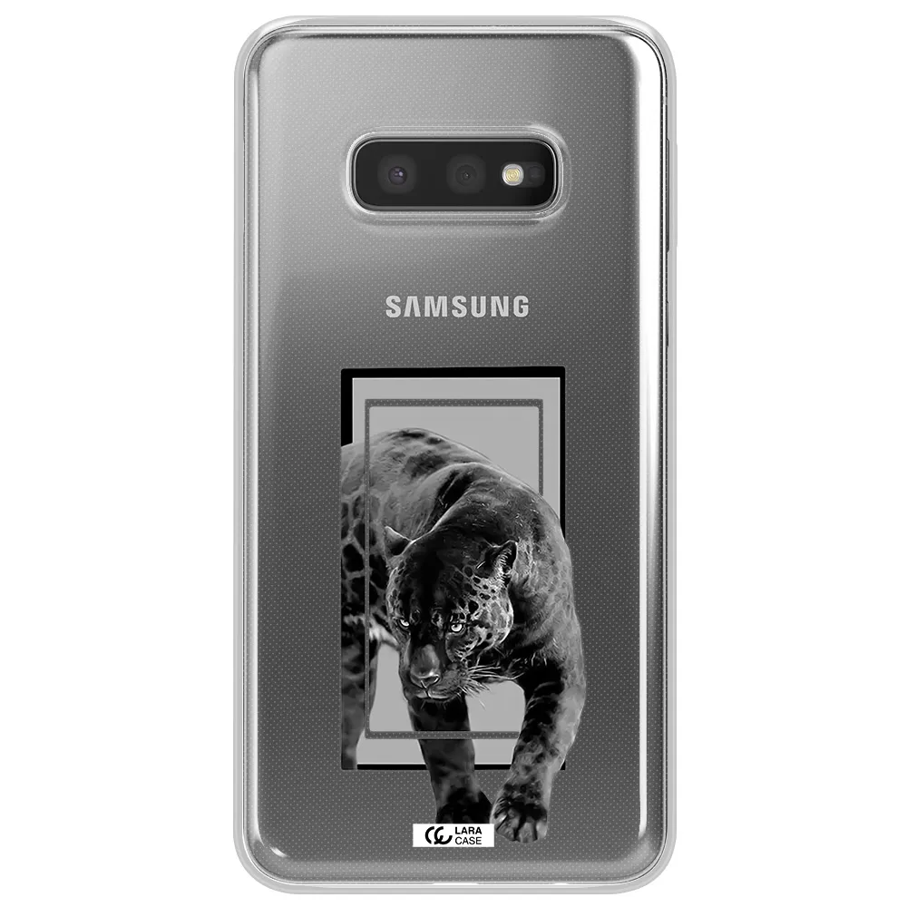 a black tiger with spots on its face Samsung S10e Clear TPU Case