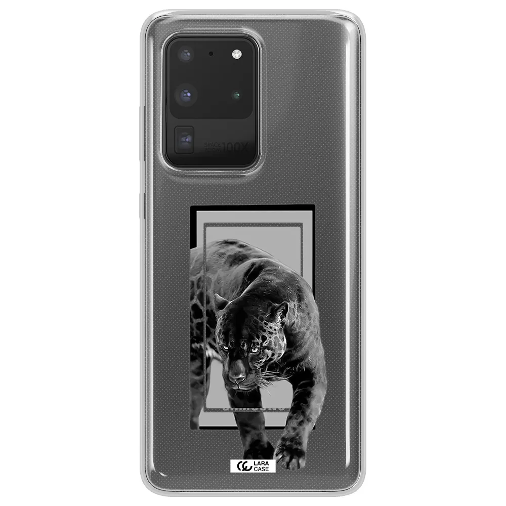 a black tiger with spots on its face Samsung S20 Ultra Clear TPU Case