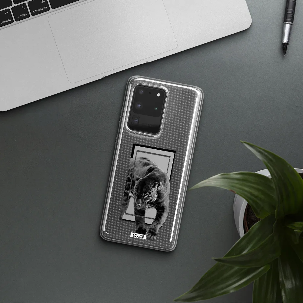 a black tiger with spots on its face Samsung S20 Ultra Clear TPU Case