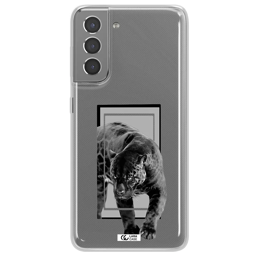 a black tiger with spots on its face Samsung S21 Clear TPU Case