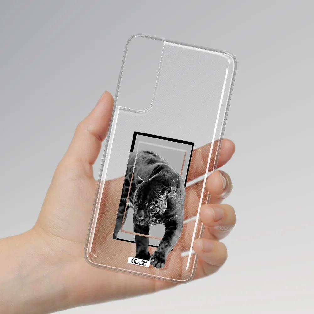 a black tiger with spots on its face Samsung S21 Clear TPU Case