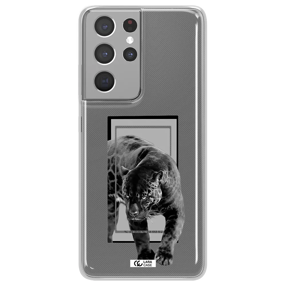 a black tiger with spots on its face Samsung S21 Ultra Clear TPU Case