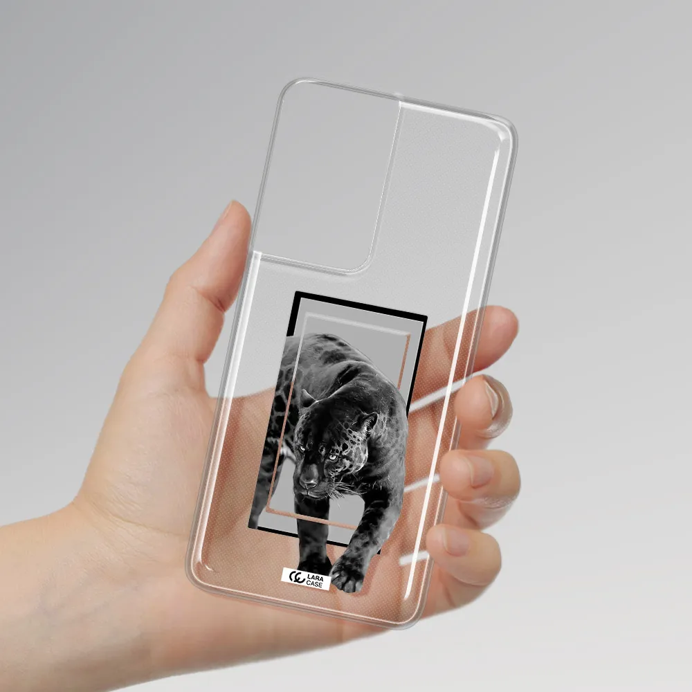 a black tiger with spots on its face Samsung S21 Ultra Clear TPU Case