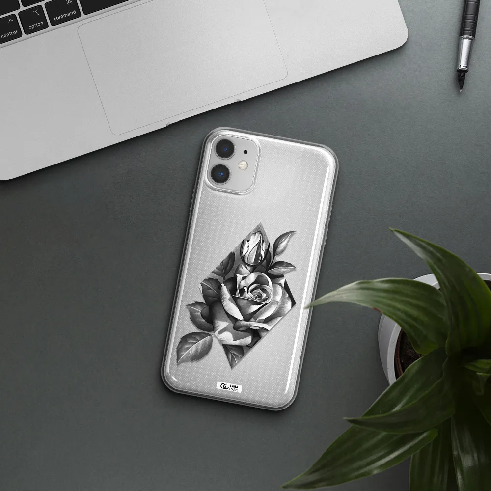 a drawing of a rose Apple iPhone 11 Clear TPU Case