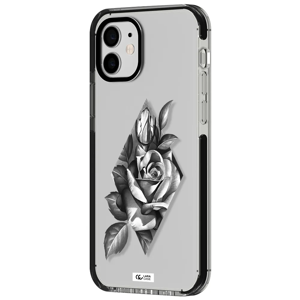 a drawing of a rose Apple iPhone 11 impact black border Case