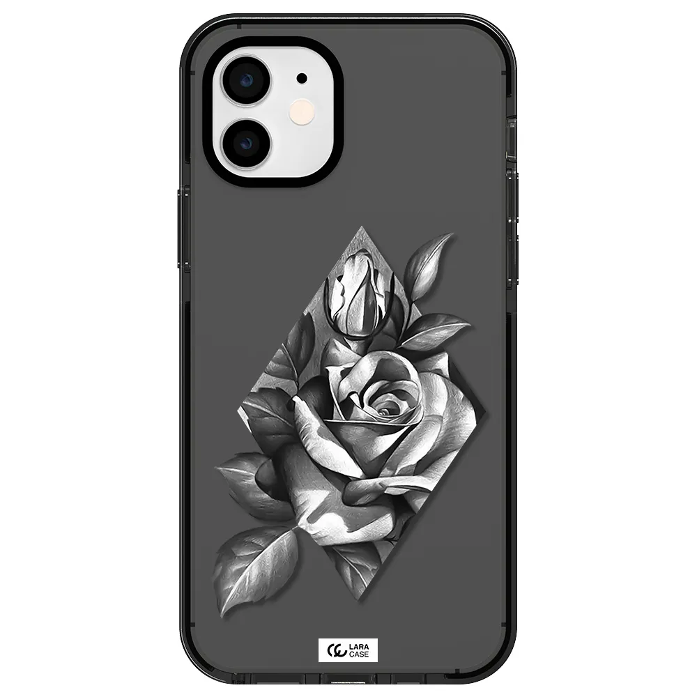 a drawing of a rose Apple iPhone 11 impact Smoke Black Case