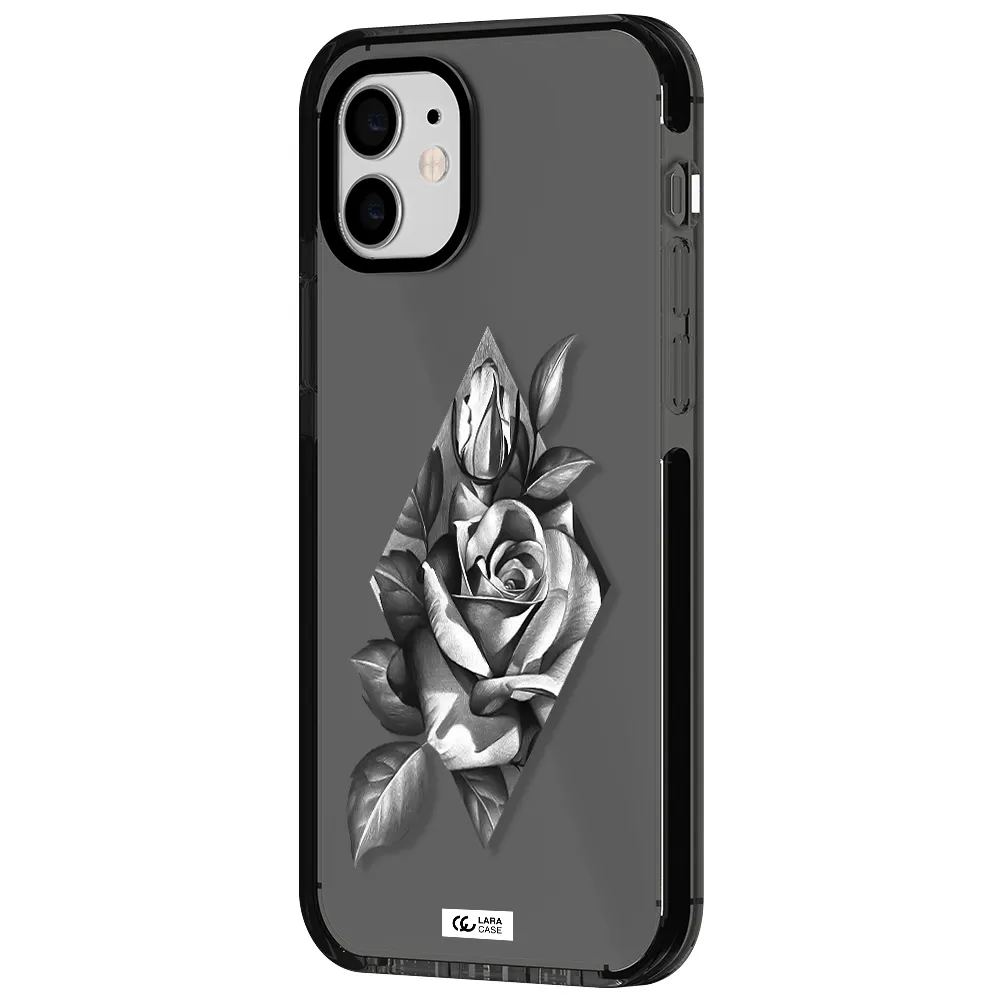 a drawing of a rose Apple iPhone 11 impact Smoke Black Case