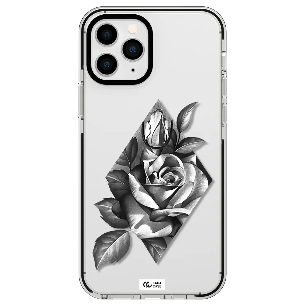 a drawing of a rose Apple iPhone 11 pro impact black border Case