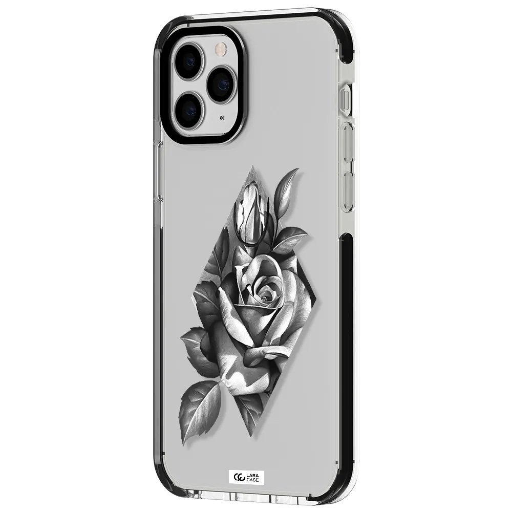 a drawing of a rose Apple iPhone 11 pro impact black border Case