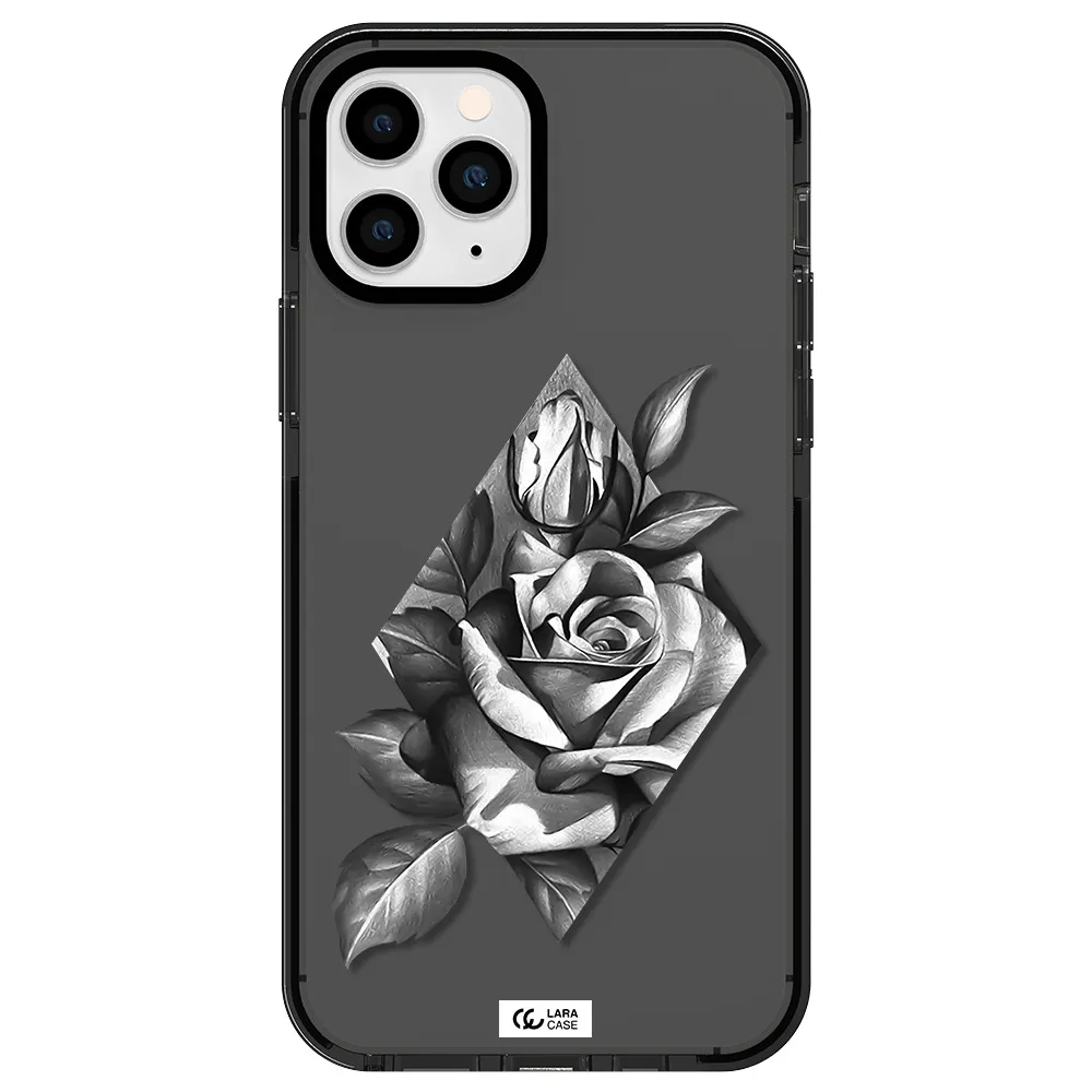 a drawing of a rose Apple iPhone 11 pro impact Smoke Black Case