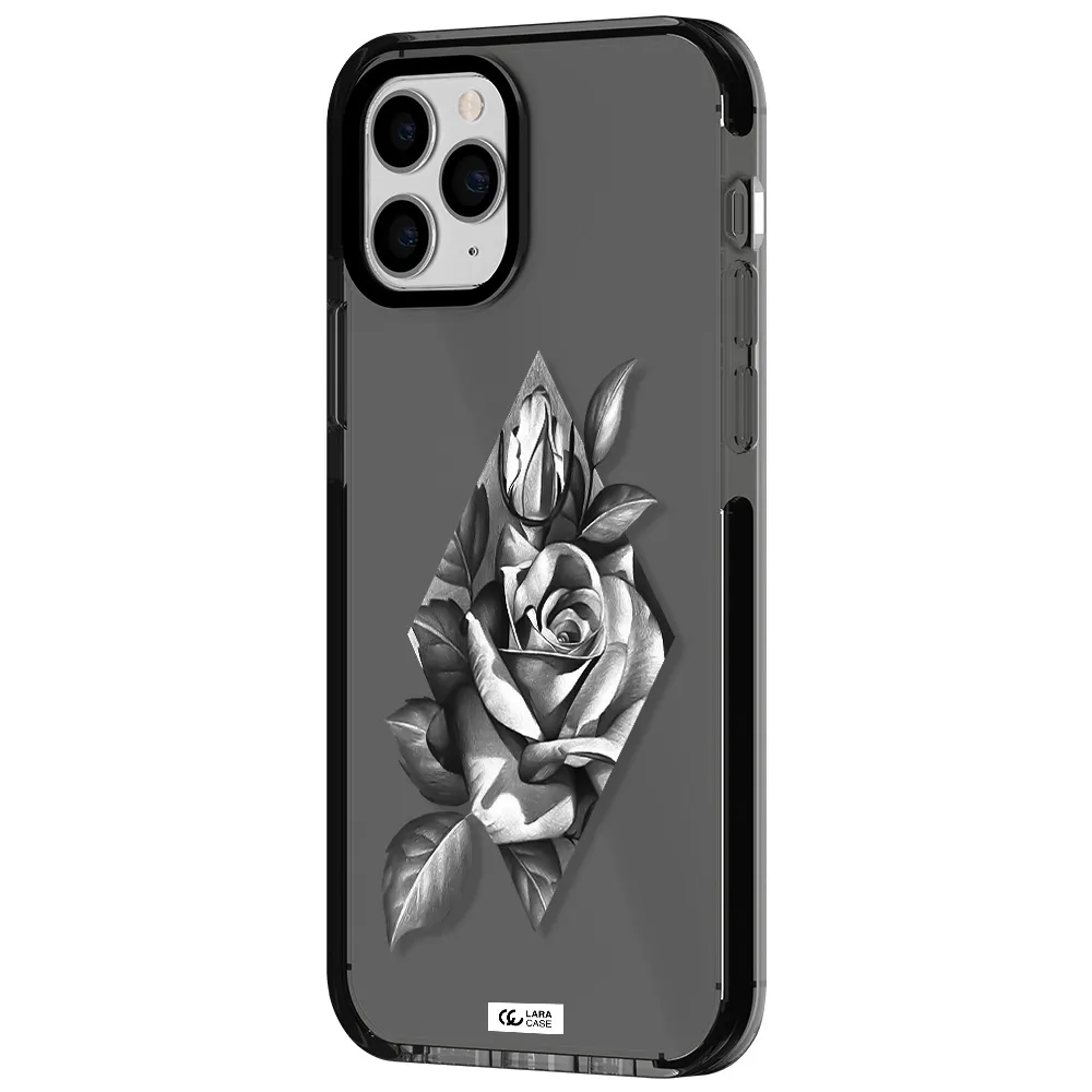 a drawing of a rose Apple iPhone 11 pro impact Smoke Black Case