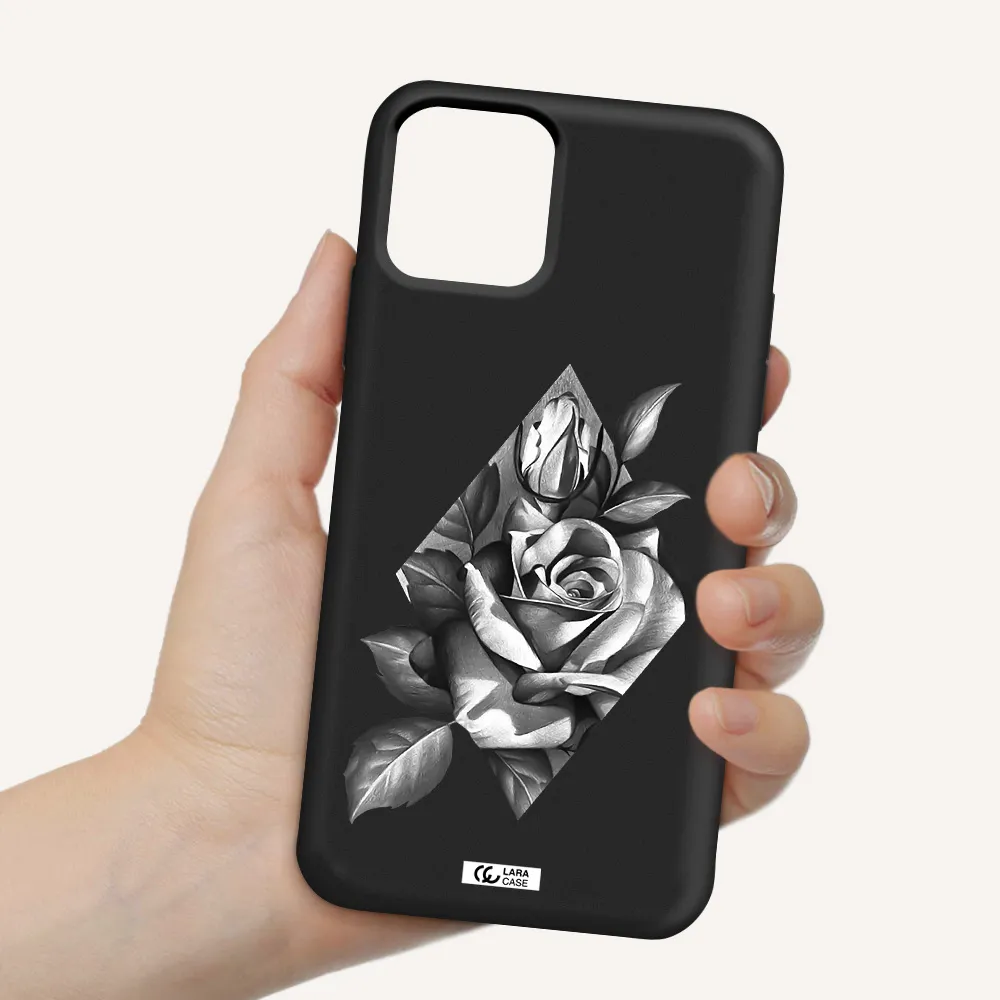 a drawing of a rose Apple iPhone 11 pro max Silicone black Case