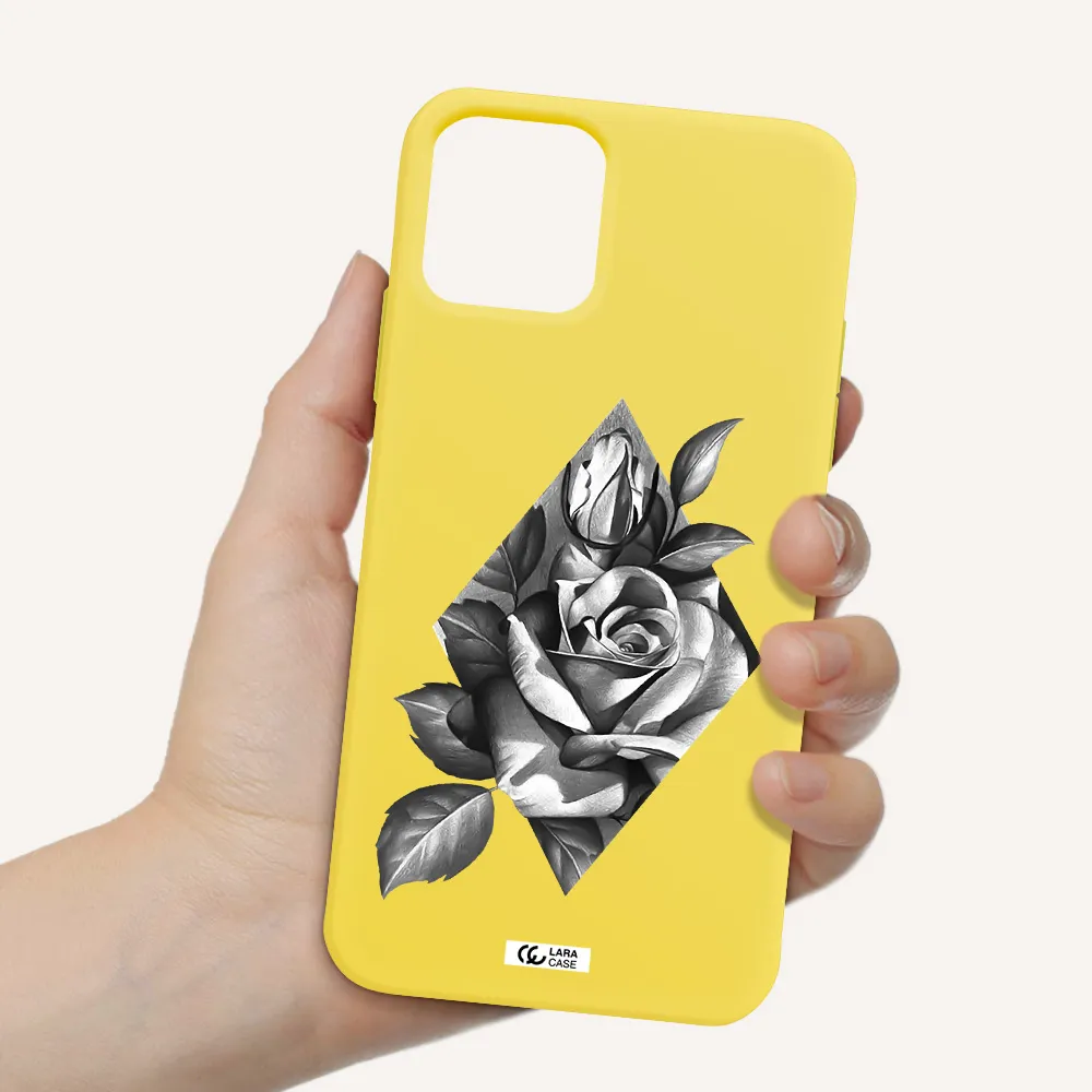 a drawing of a rose Apple iPhone 11 pro max Silicone canary yellow Case