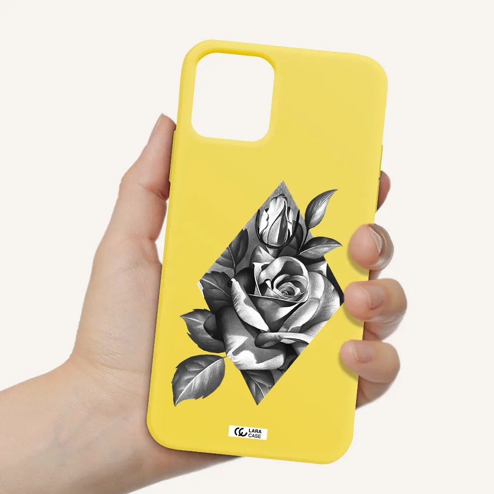 a drawing of a rose Apple iPhone 11 pro Silicone canary yellow Case