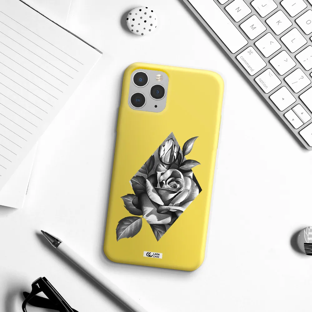 a drawing of a rose Apple iPhone 11 pro Silicone canary yellow Case