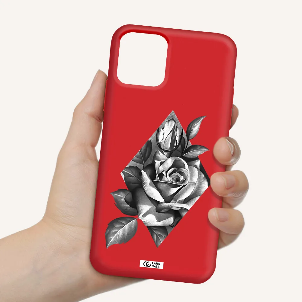 a drawing of a rose Apple iPhone 11 pro Silicone Imperial Red Case