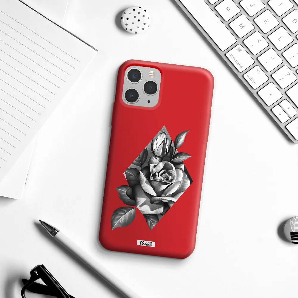 a drawing of a rose Apple iPhone 11 pro Silicone Imperial Red Case