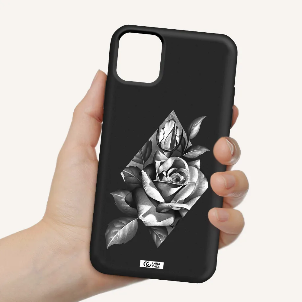 a drawing of a rose Apple iPhone 11 Silicone black Case