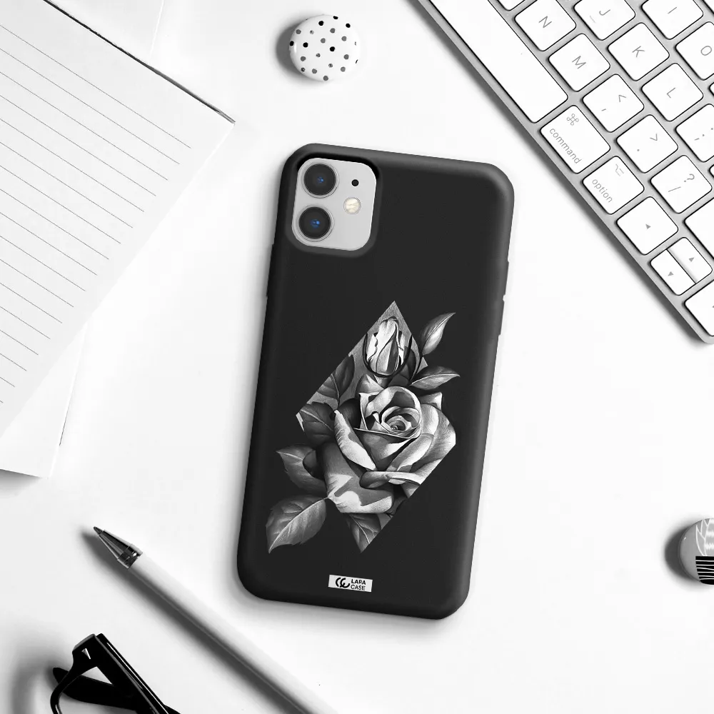 a drawing of a rose Apple iPhone 11 Silicone black Case