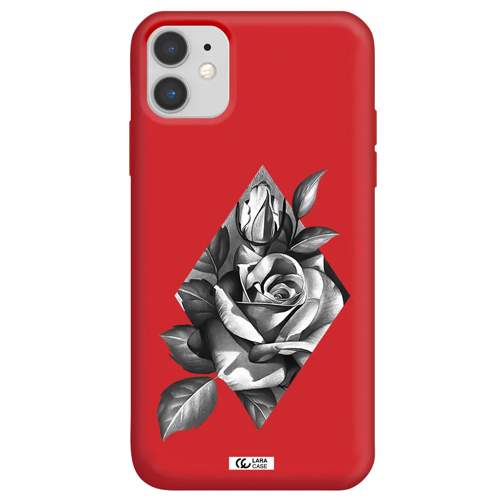 a drawing of a rose Apple iPhone 11 Silicone Imperial Red Case