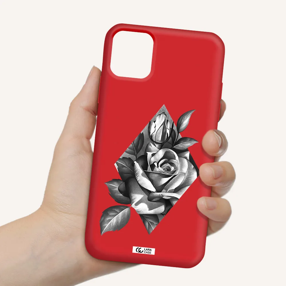 a drawing of a rose Apple iPhone 11 Silicone Imperial Red Case