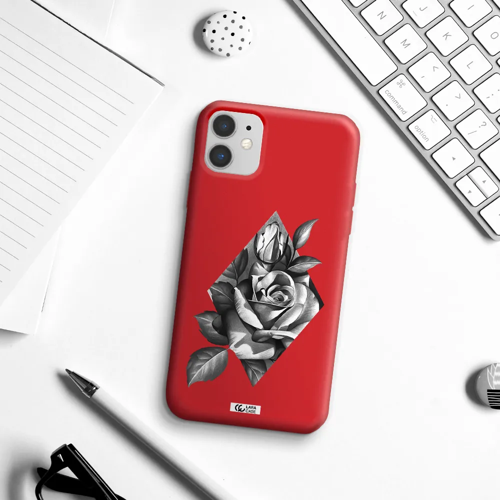 a drawing of a rose Apple iPhone 11 Silicone Imperial Red Case