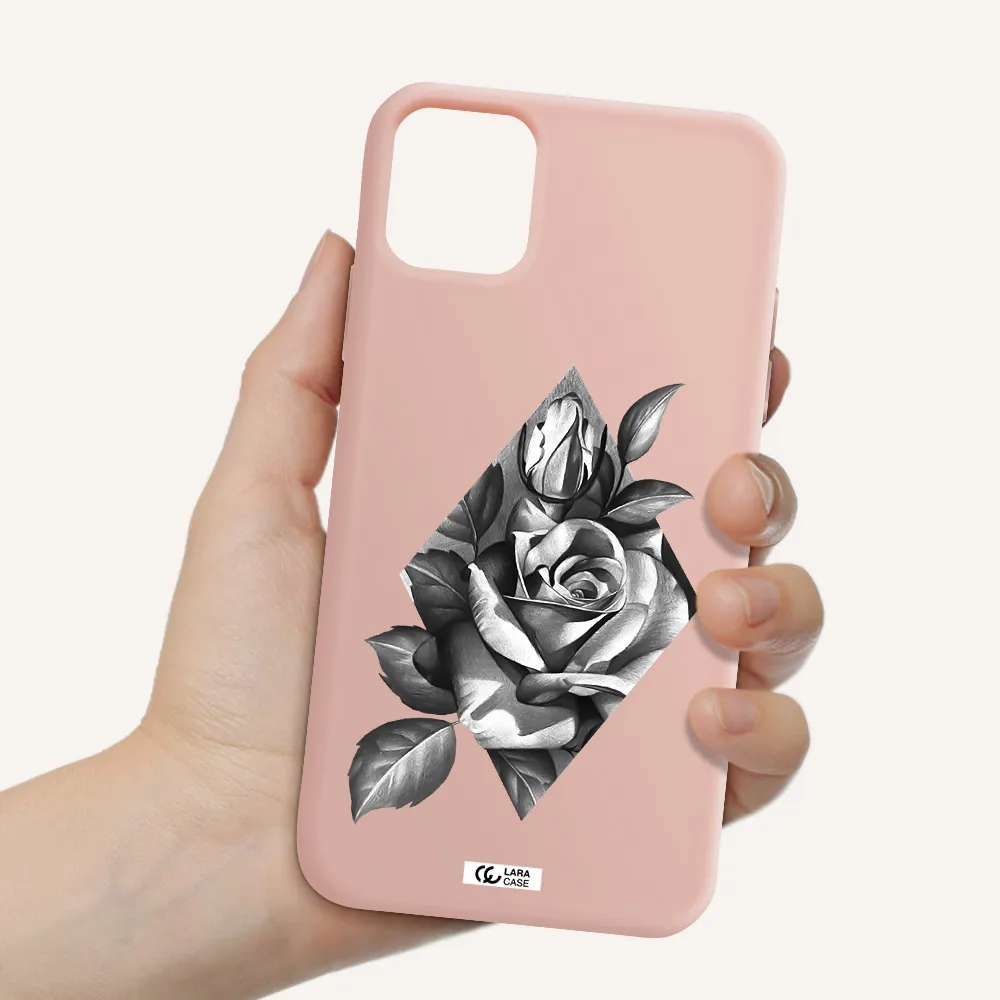 a drawing of a rose Apple iPhone 11 Silicone pastel pink Case