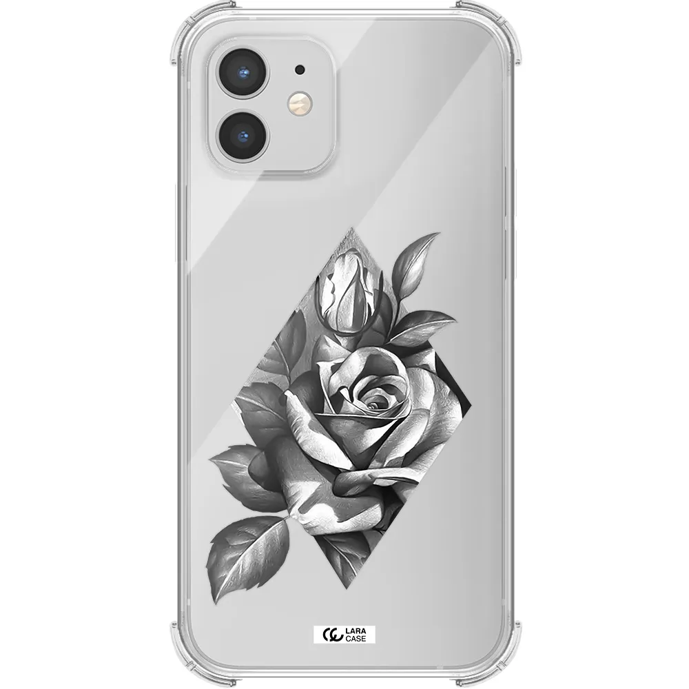a drawing of a rose Apple iPhone 12 Clear PC Case