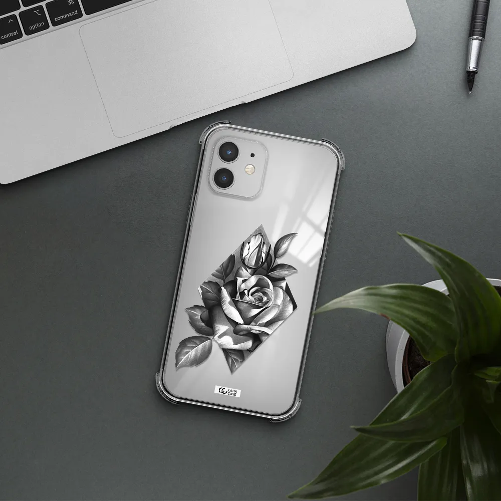a drawing of a rose Apple iPhone 12 Clear PC Case