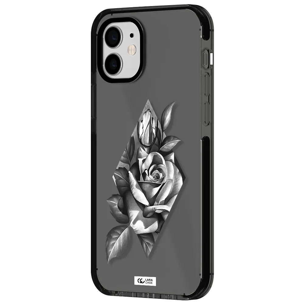a drawing of a rose Apple iPhone 12 impact Smoke Black Case