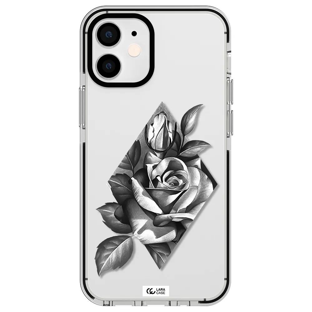 a drawing of a rose Apple iPhone 12 mini impact black border Case