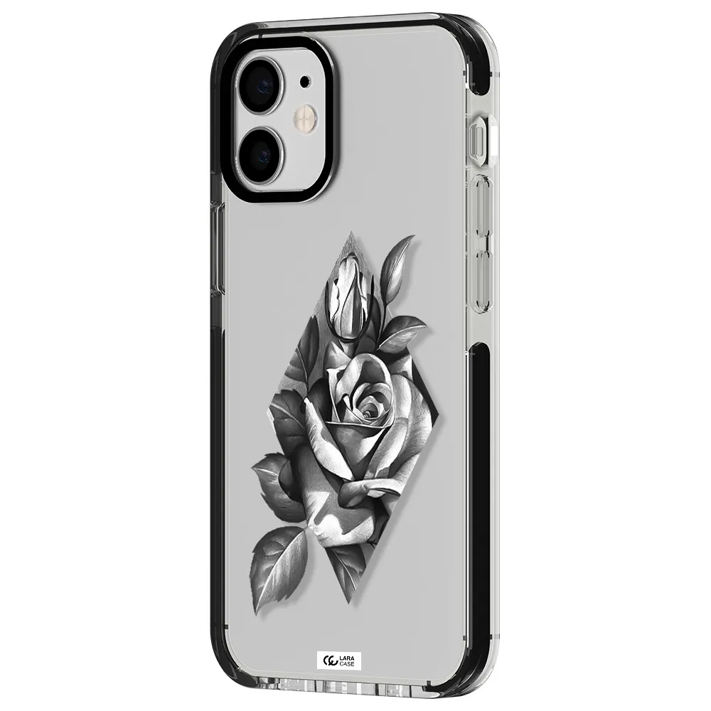 a drawing of a rose Apple iPhone 12 mini impact black border Case