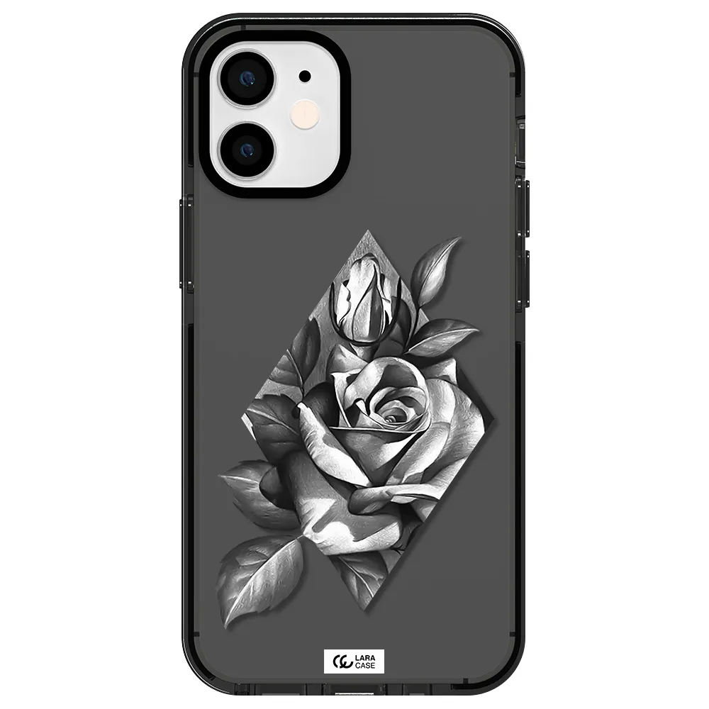 a drawing of a rose Apple iPhone 12 mini impact Smoke Black Case