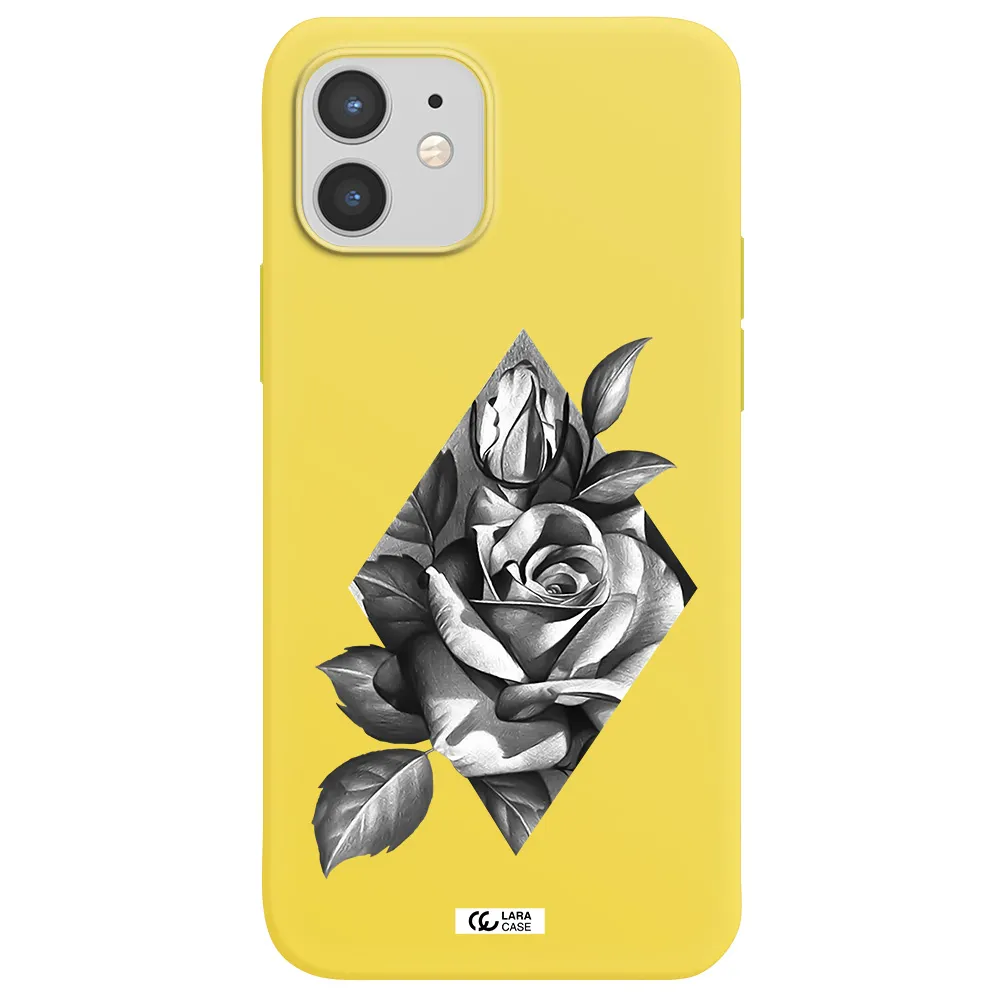 a drawing of a rose Apple iPhone 12 mini Silicone canary yellow Case