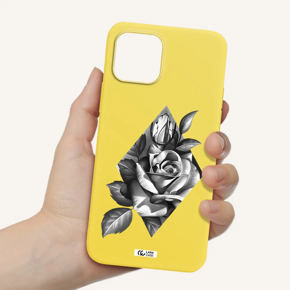 a drawing of a rose Apple iPhone 12 mini Silicone canary yellow Case